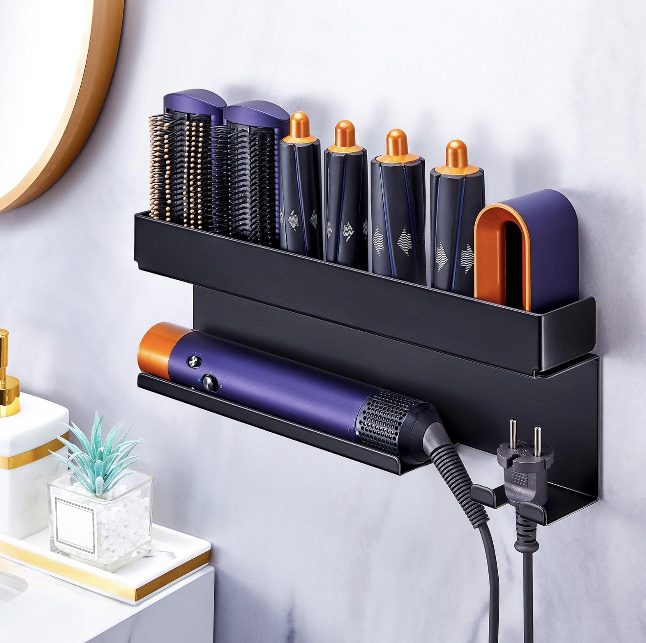 Hole-free Curling Rod Storage Rack Storage Rack Multi-functional Hairdresser Wall-mounted Hair Dryer Bracket Integrated Hanger