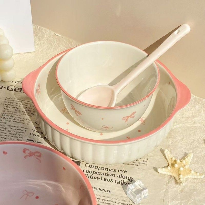Tazón ins Juego de platos con lazo Tazón de arroz Cuenco de cerámica para el hogar Cuenco de arroz de alto valor Plato de sombrero de paja rojo neto