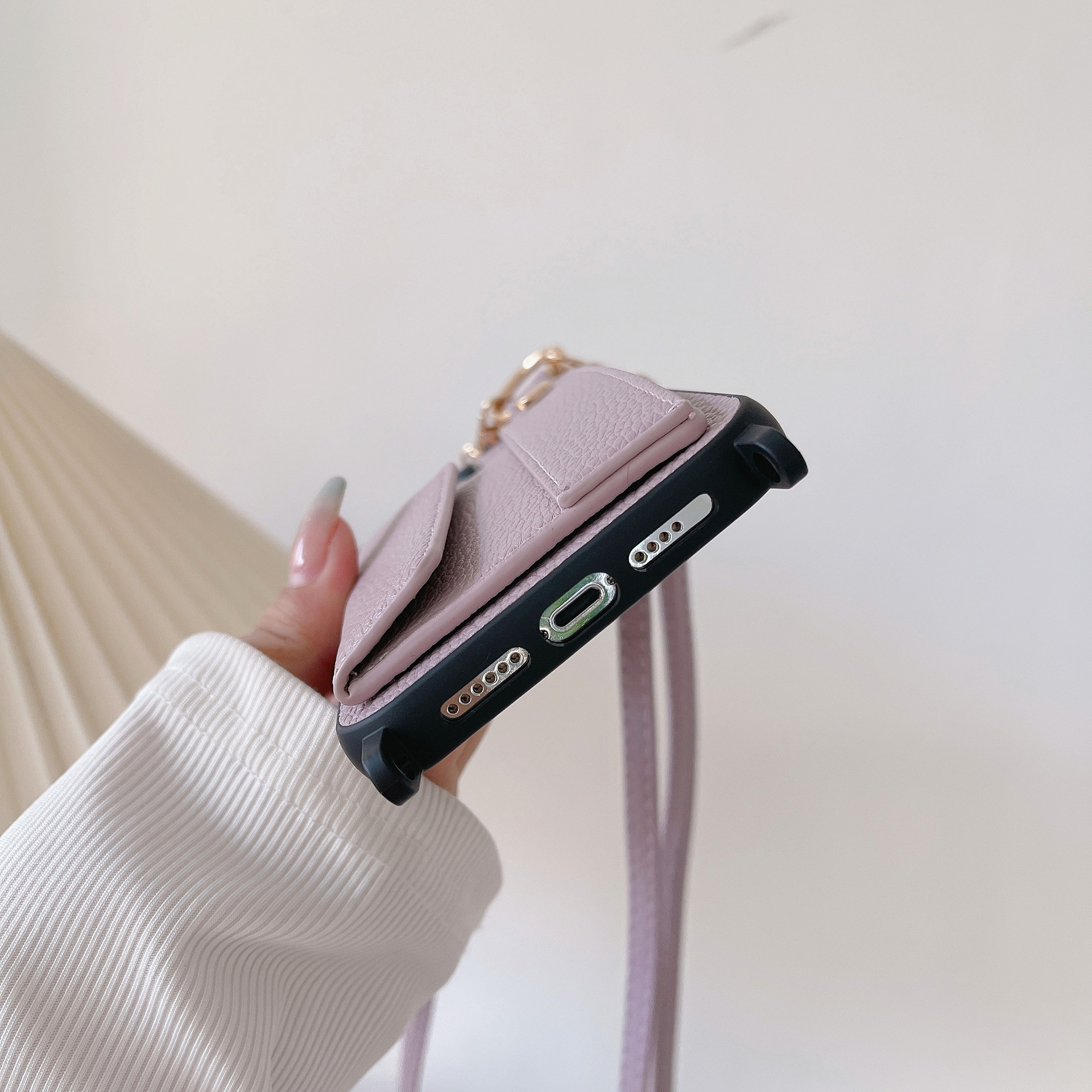 TechGlobe Suitable For IPhone 17 Pro Max Wrist Phone 12/13 Crossbody Shoulder Strap Card Slot Protective Leather Case_voghion.com