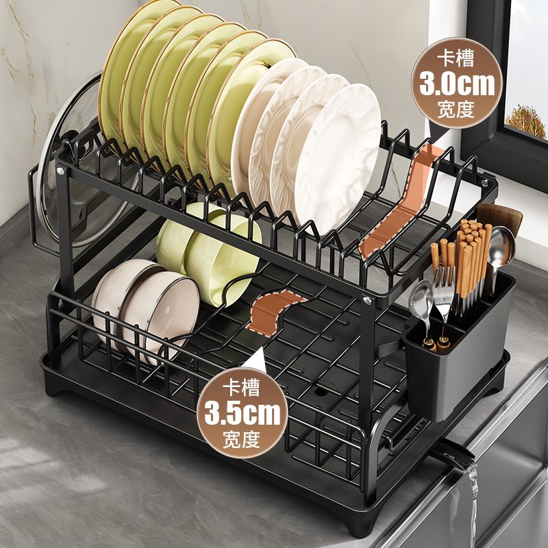 Rejilla para escurrir, rejilla para cocina, encimera para el hogar, vajilla multifuncional de doble capa, palillos, tabla de cortar, portavasos, estante de almacenamiento