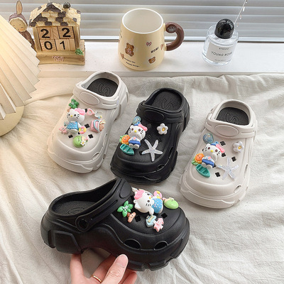 Однотонные мультяшные тапочки в стиле Crocs подходит для мужчин и женщин на платформе, босоножки, мягкая подошва, закрытый носок