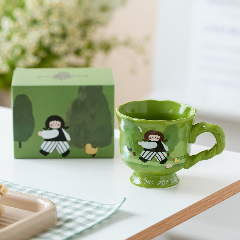 Art retro encantador taza de marca de taza de agua de niñas taza de café doméstica taza de cerámica de oficina taza de desayuno exquisita