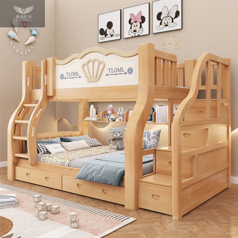 Cama de dos pisos tipo casa pequeña cama de dos pisos cama madre-hijo para niños cama de arriba y abajo cama de madera gruesa cama madre-hijo cama alta baja