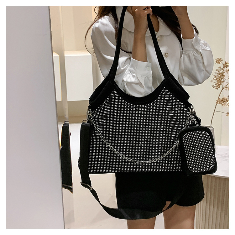 Women'S Gender Rhinestone Design Vintage Style Style Vintage Style Solid Color Rhinestone Semicircle Zipper Shoulder Bag Tote Bag