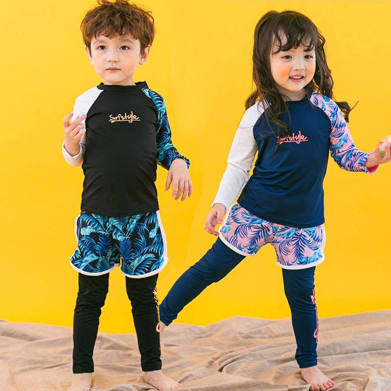 Children's Swimsuit Boys and Girls Long-Sleeved Pants Three-Piece Set Beach Sun Protection Wetsuit Quick-Drying Kidsren's Baby Swimsuit