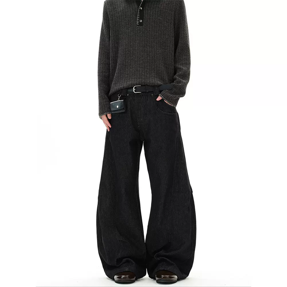 美式复古立体解构牛仔裤男2025年春秋季新款高级感宽松直筒弯刀裤