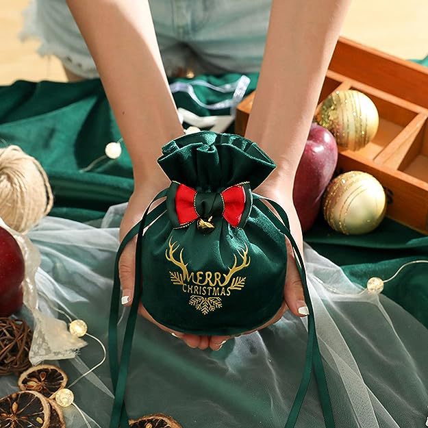 Nueva bolsa de dulces navideños transfronterizos bolsa de regalo Apple bolsa de terciopelo con cordón caja de dulces de Nochebuena