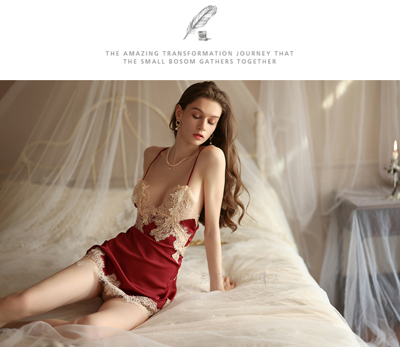 Xiuaisha Lace Suspender Nightgown Set Blue One Size Polyester Mini Dress Lingerie — detail image 29