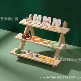 跨境实木首饰展示架阶梯展示台梯形卡片收纳架珠宝饰品手办公仔摆
