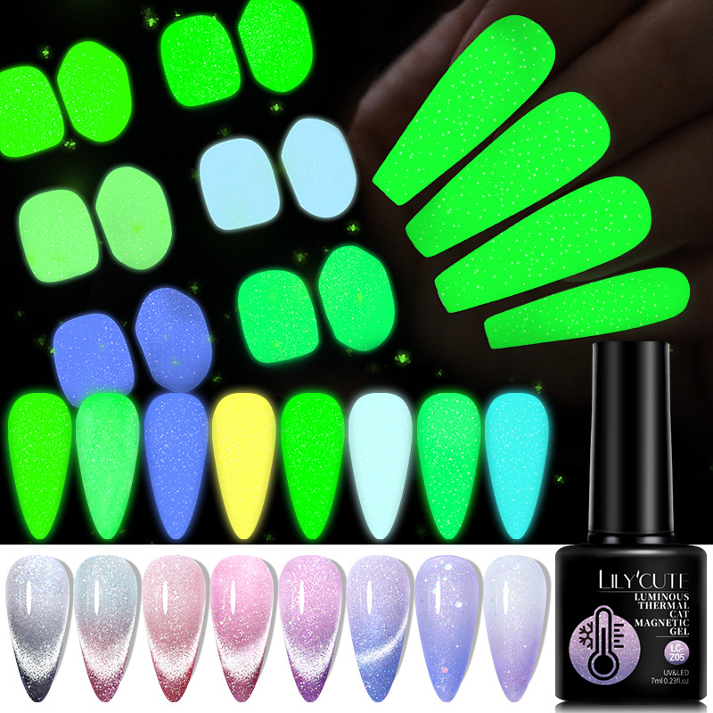 LILY'CUTE luminous temperature change color change cat's eye glue 2023 cross-border new broken diamond crystal cat's eye nail polish glue