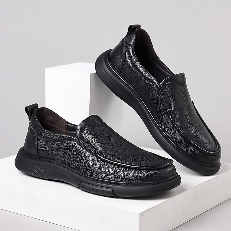 Casual leather round toe, autumn daily leather, men's shoes, slip resistant, loafers, toe layer cowhide,_voghion.com