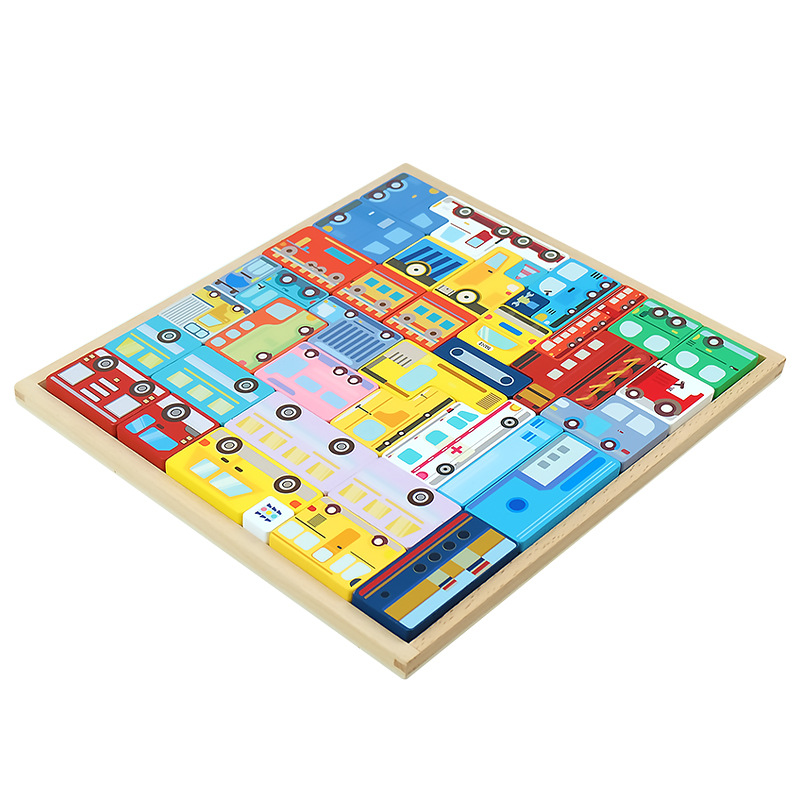 Los niños de madera de dibujos animados bosque animal Tetris grandes bloques de construcción rompecabezas tridimensional rompecabezas juguetes educativos