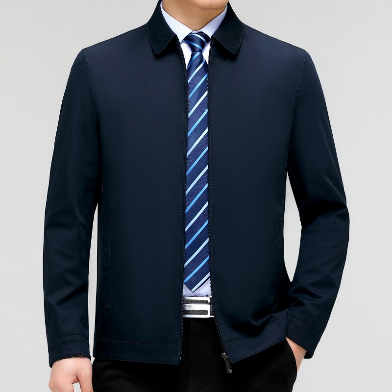 2026 New Autumn Men's Pure Cotton Jacket, Solid Color Middle-Aged Men's Business Lapel Jacket, One-Piece Wholesale 2026 New Autumn Men's Pure Cotton Jacket, Solid Color Middle-Aged Men's Business Lapel Jacket, One-Piece Wholesale