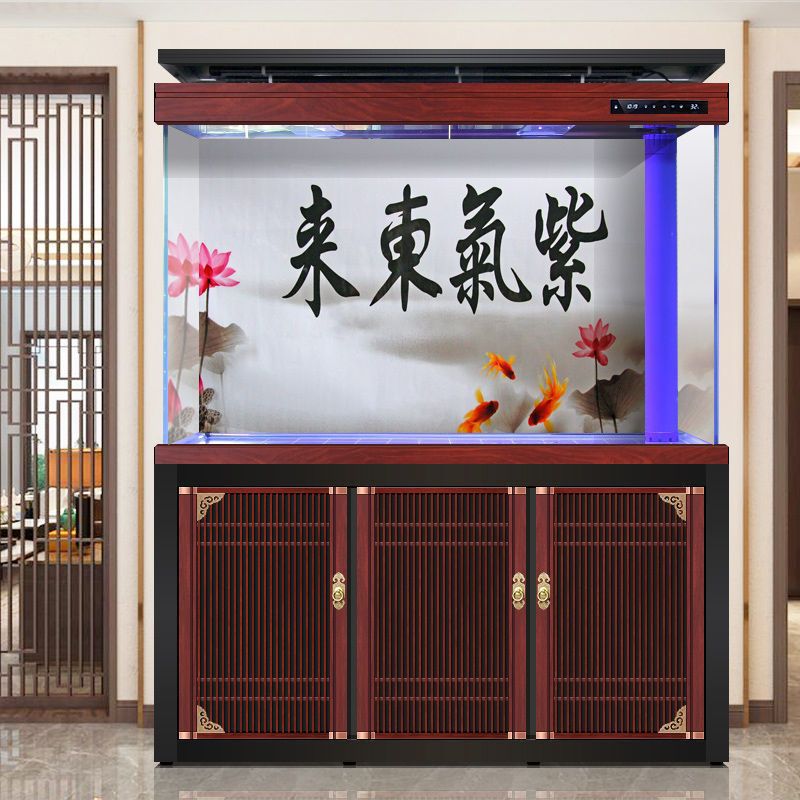 复古木纹超白龙鱼缸中式隔断柜客厅水族箱落地家用大中型免换水大