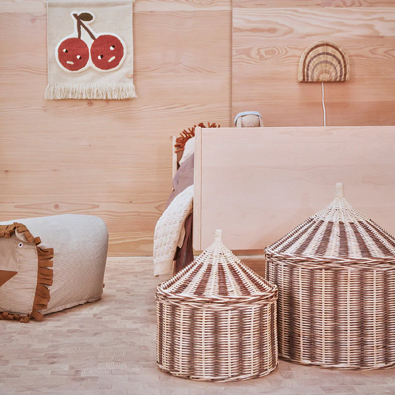 Cestas de almacenamiento de circo de estilo nórdico transfronterizo tejido a mano sala de niños canasta de juguetes de sala de estar con cubierta canasta de basura