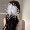 Black crab pin, big hairgrip, advanced shark, sophisticated hair accessory, ostrich, 13cm, high-quality style