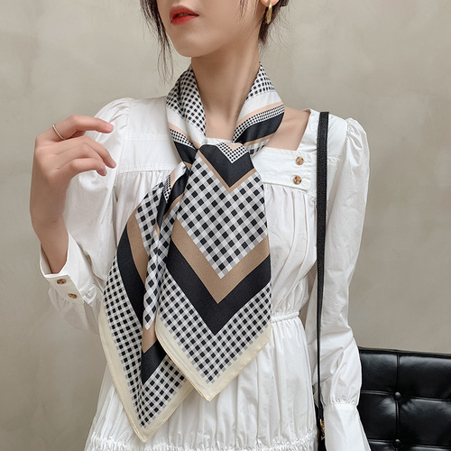  Spring Plain Silk Scarf French Retro Women Simple Versatile Stylish Fashion Elegant Twill Silk Scarf Wholesale