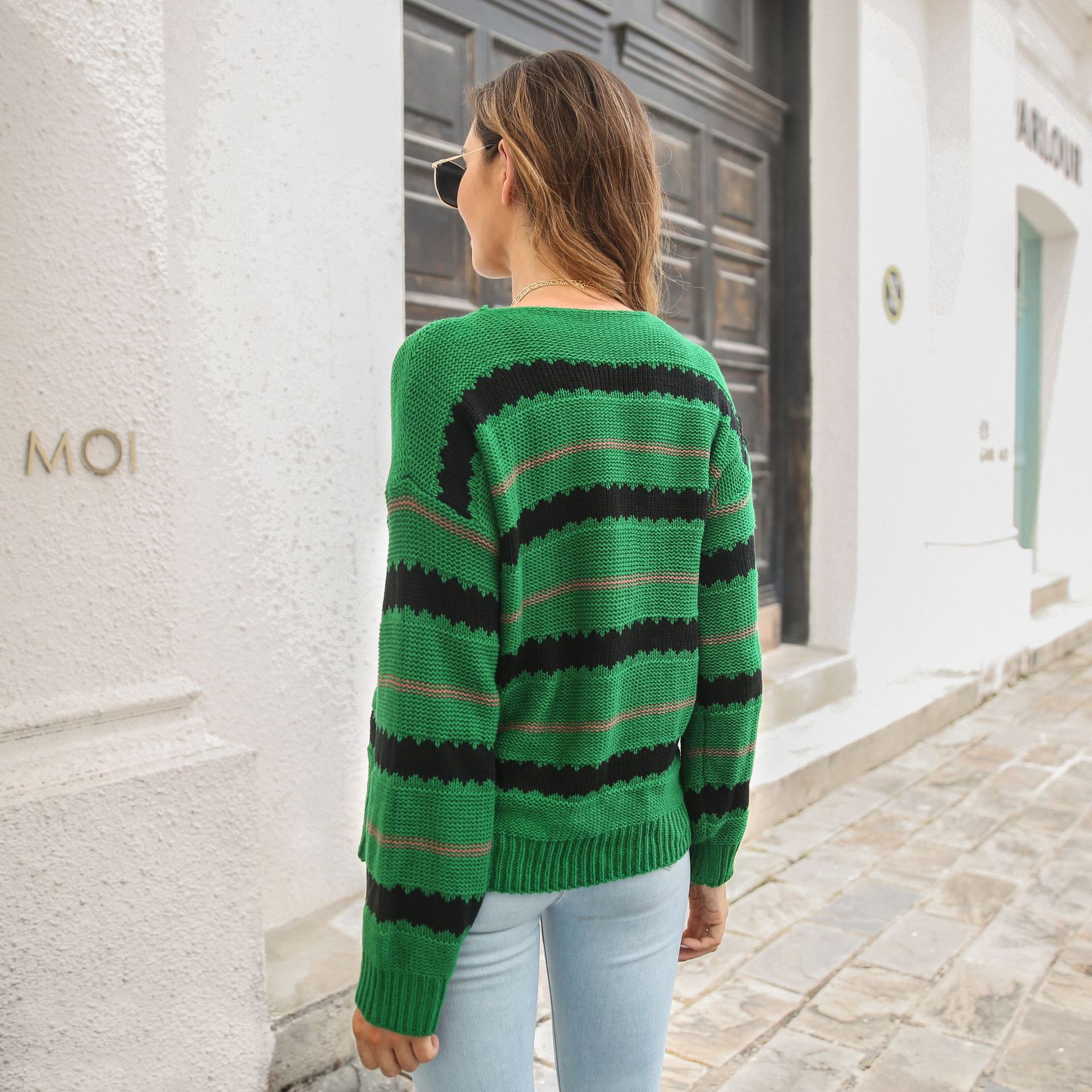 Popular Striped Long Sleeved Sweater Women Loose Autumn Winter Knitwear Women Clothing Sweater 13 Popular Striped Long Sleeved Sweater Women Loose Autumn Winter Knitwear Women Clothing Sweater