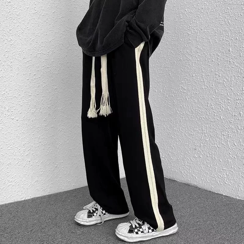 Вплетенные веревки в полоску спортивные брюки мужские осенние и зимние свободные широкие брюки