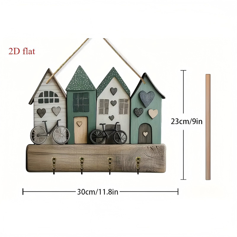 クロスボーダー热い贩売スポットカラフルな木制小屋キーハンガーフラットグラフィックリビングルーム装饰ストラップ木制卸売|undefined