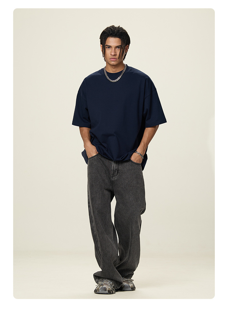 boy RS Fashion|New Cross-Border 350G Heavyweight Pure Cotton Short Sleeve FOG Earth Tone Drop Shoulder Men's T-Shirt_voghion.com