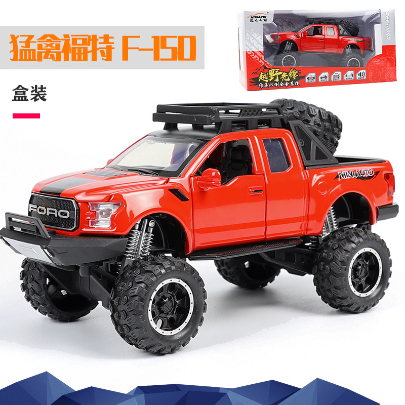 Camioneta Ford Raptor de aleación, modelo de simulación con sonido y luz, juguete para niños con función de retroceso, versión mejorada.