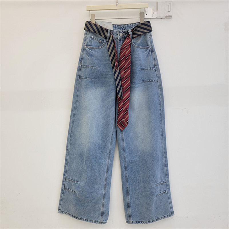 Jeans para mujeres 2026 primavera y verano nuevo hombre pequeño cintura alta delgada suelta azul lavado con agua pantalones rectos de piernas anchas
