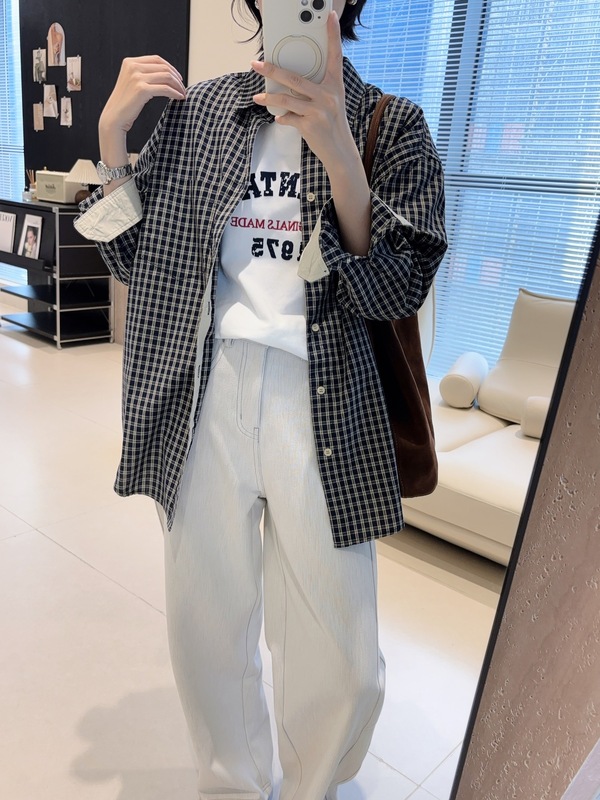 格调衬衫 撞色格纹拼接衬衫韩系宽松随性外套25秋新款D925154S|undefined