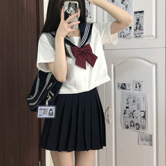 白と黒の三本JK制服のスカートの基礎モデルの正規品のセーラー服の不良な日本の学院の風のスーツの半袖のロングスカートの女性