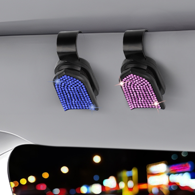 Cross-Border New Car Accessories: Rhinestone Car Document Holder, Car Sun Visor Sunglasses Holder, Receipt Holder, Interior Decoration