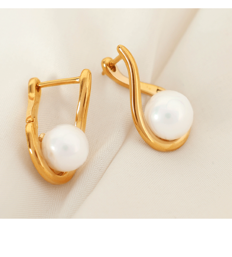 1 Pair Retro Geometric Titanium Steel Artificial Pearls Drop Earrings display picture 9