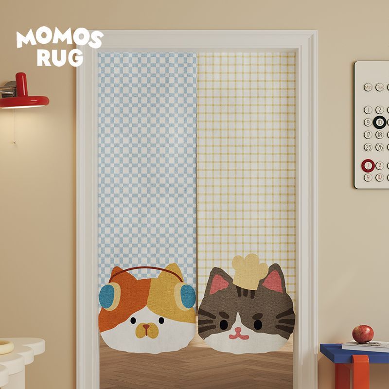 Cartoon Cat Shaped Door Curtain, Asymmetrical Blocking Curtain, Kitchen Oil-Proof Half Curtain, Bedroom Punch-Free Partition Curtain