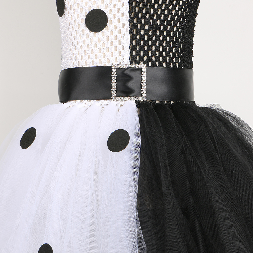 Vêtements pour enfants Jupe en maille de sorcière noire et blanche Costume de cosplay Cruella de Vil 101 chien fidèle Jupe de princesse pour enfants Cruella_voghion.com