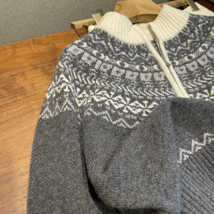 N0.1 Recommended!! Must-Have Item! Fair Isle Retro Two-Tone Jacquard Half-Zip Thick Sweater for Women