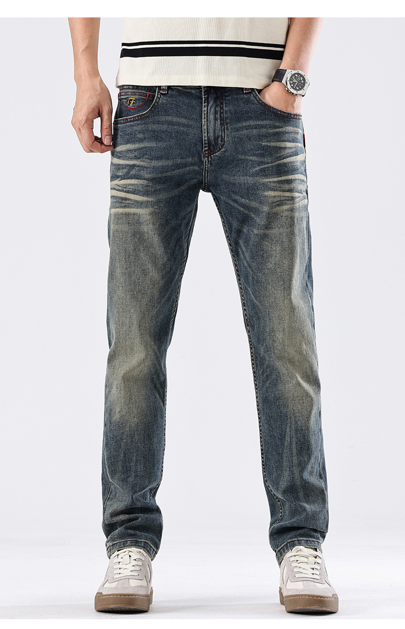 Men's Slim Fit Straight Leg Jeans American Style Retro Washed New Spring_mkmklike.com