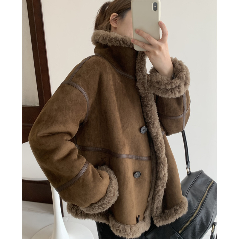Rongma "Retro Elegance" Fur-Integrated Shearling Coat 2026 Winter New Stand Collar Fur Coat for Women