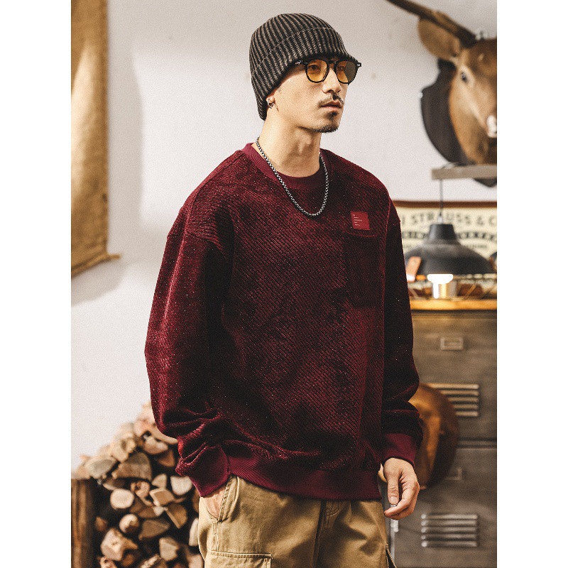 Felpa da uomo American Retro Heavy Texture, nuova collezione 2025 di un marchio di tendenza, vestibilità ampia, taglie forti, primavera e autunno._voghion.com