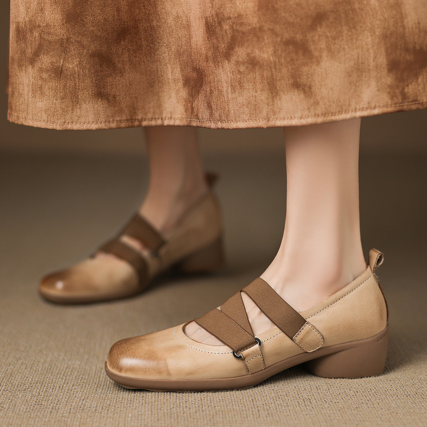 Giày Mary Jane nữ quai ngang gót xuồng 4 cm, phong cách ballet retro — đen