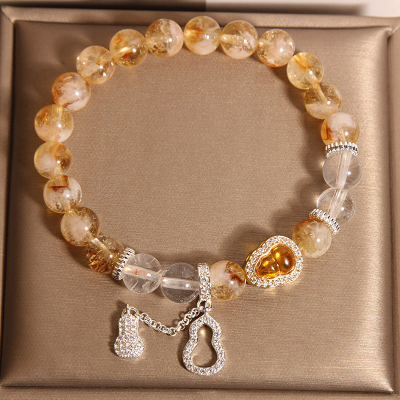 Pulsera de cristal de torre amarilla natural para mujer, lujo ligero, nicho, exquisito colgante de calabaza de todo fósforo, pulsera de cristal, joyería de mano de alta calidad