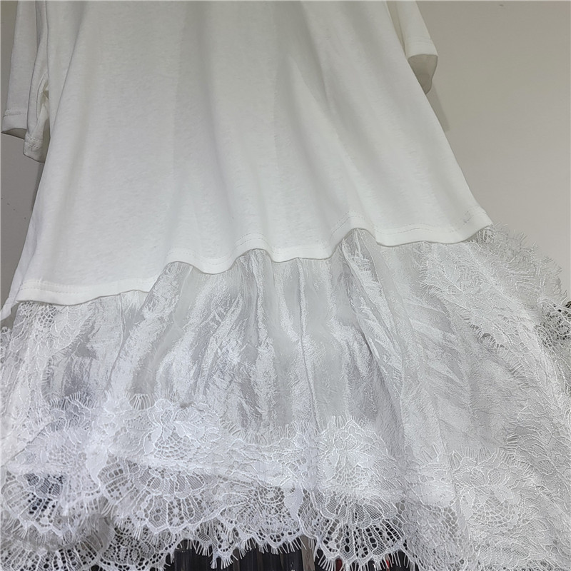 Coreano de encaje irregular cuello redondo camiseta de manga corta para mujeres blusa delgada 2026 primavera y verano nuevo image 4