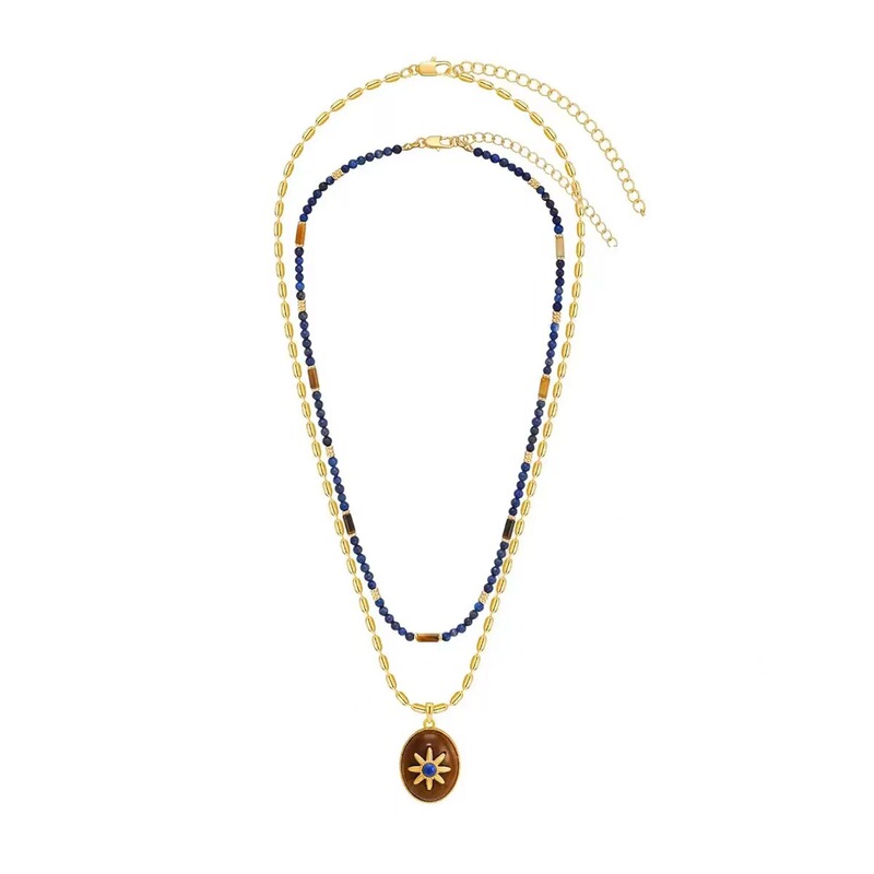 Motu Blues Retro Lapis Lazuli Beaded Layered Necklace Jewelry with a High-End Feel, Niche Style, Fashionable Sweater Chain Motu Blues Retro Lapis Lazuli Beaded Layered Necklace Jewelry with a High-End Feel, Niche Style, Fashionable Sweater Chain