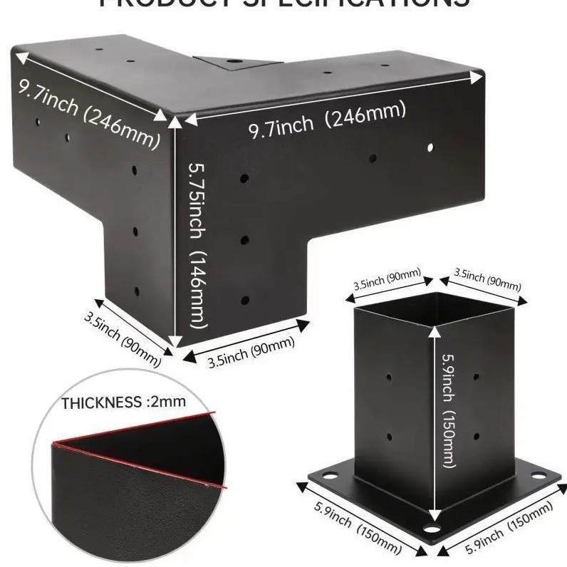 Revestimiento en polvo negro soporte de pergola columna de hombro base de acero kit de soporte de fábrica al por mayor estilo europeo patio