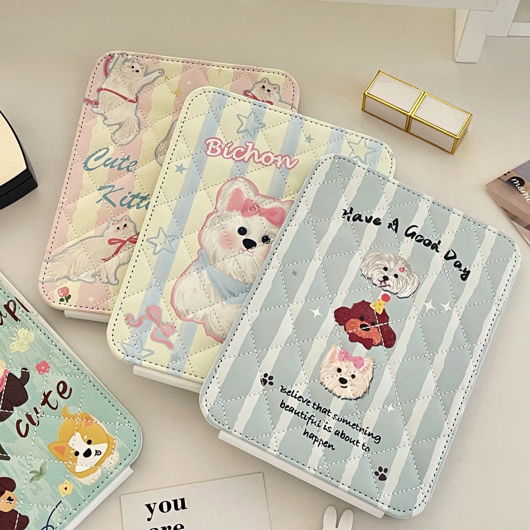 Espejo de maquillaje plegable de escritorio, tocador, tapa abatible, espejo pequeño de alta definición, espejo de maquillaje lindo portátil para mujer