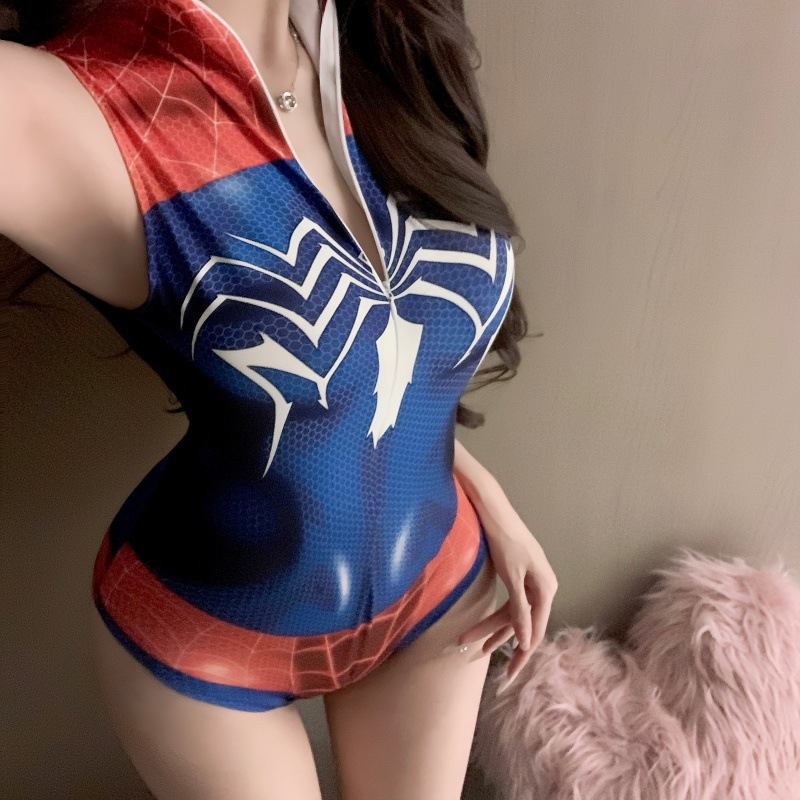 New internet celebrity sexy inner two-dimensional animation one-piece swimsuit sexy and free of stripping Spider-Man open-top one-piece