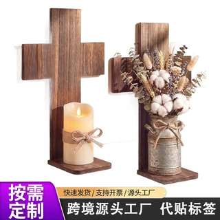跨境木质十字造型壁挂架卧室床头收纳架装饰架客厅花瓶摆放架定制