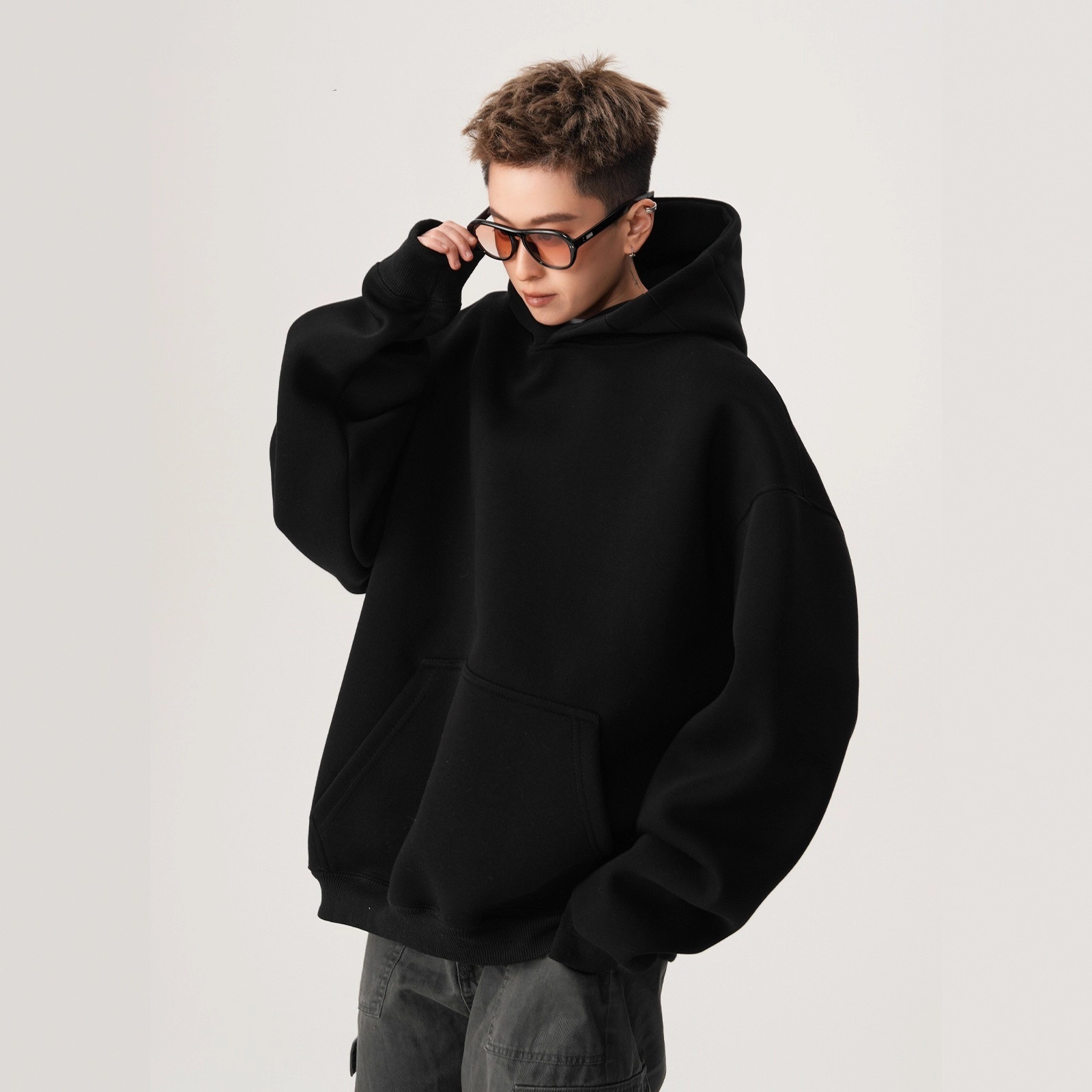 Hooded Sweater Men's Heavy American Trendy Short Jacket High Street Loose Stiff Hoodie_viptrois.com
