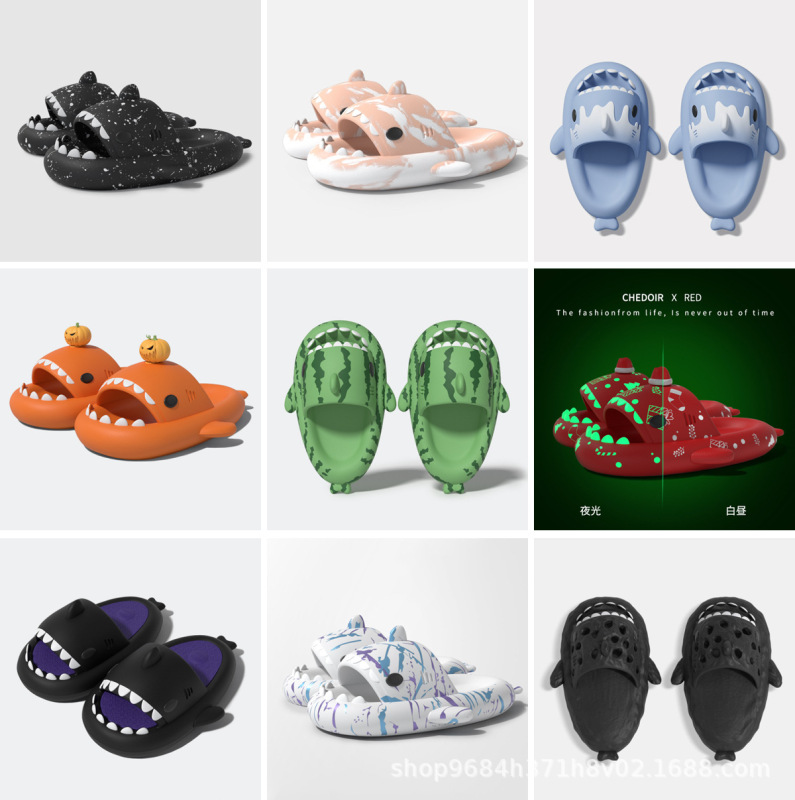 Internet Celebrity Foreign Trade Popular Thick-Soled Shark Slippers for Summer Couples, Same Style for Men and Women, Outer Wear Sandals and Slippers Wholesale