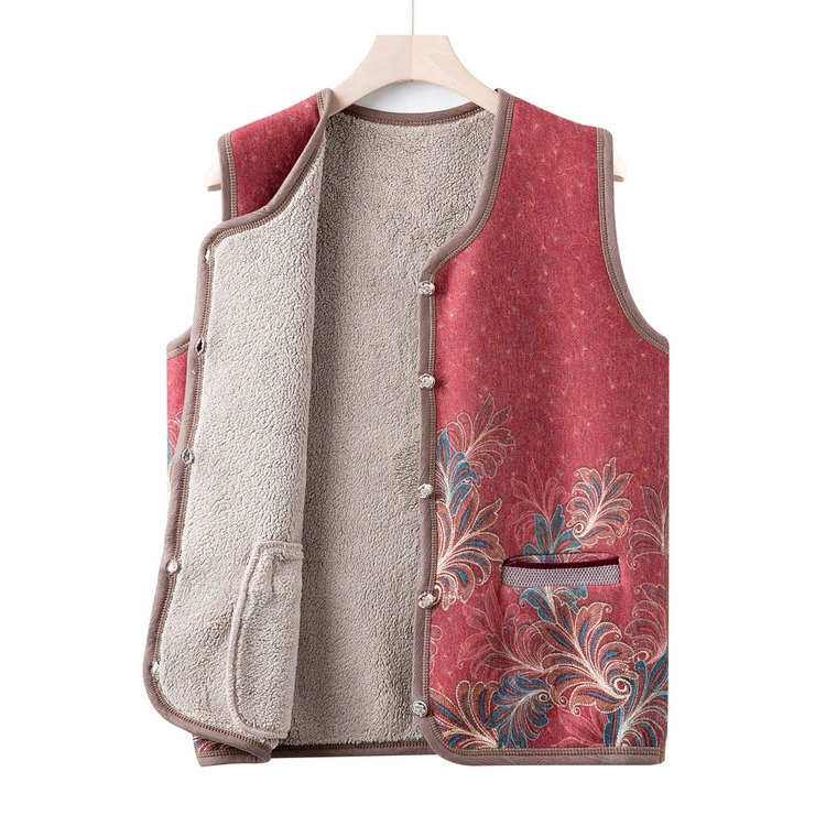 Среднее и старое осеннее платье с плюшевым толстым жилет бабушка новый кардиган без рукавов свитер 60 лет 70 мама теплая конюшня