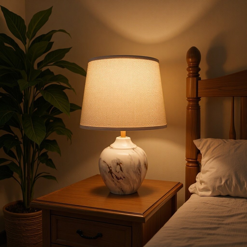 Lámpara de Mesa de Cerámica para Dormitorio de Cerámica y Lino, Luz de Lectura, para Dormitorio y Sala de Estar image 4