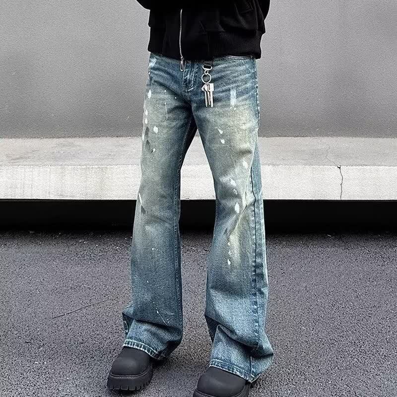 Unisex Trendy Loose Straight Leg Jeans American Retro Cleanfit Splatter Paint Casual Floor Length Wide Leg Pants_mkmklike.com